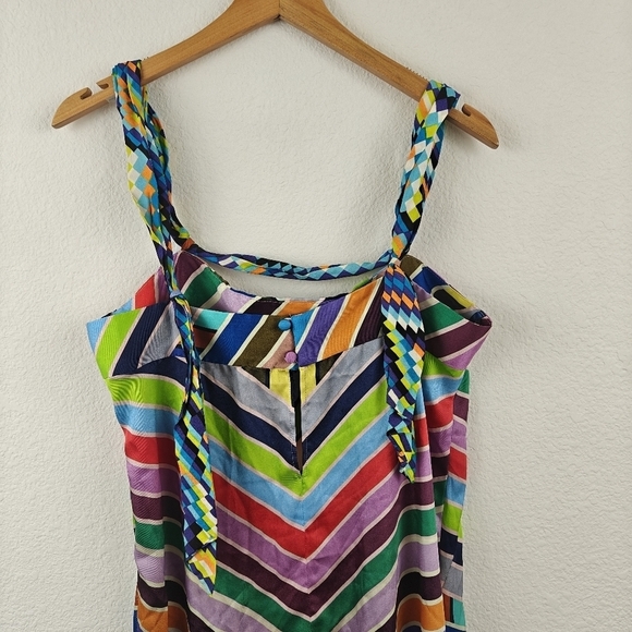 MILLY Marissa Colorful Rainbow Chevron Striped Mini Strappy Sheath Dress Sz 8 - Picture 10 of 14